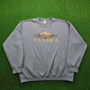 Alaska Last Frontier Sweatshirt Mens XL Blue Pullover Graphic Print Outdoors